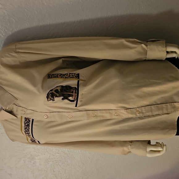 Vtg PGB 1980s Cheetah Beige Oversized  Long Sleeve Button Down Shirt - Picture 7 of 10